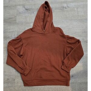Madewell Women Puff Sleeve Hoodie Rust Orange Cotton Blend Size Medium